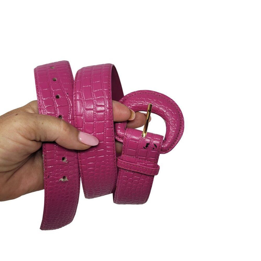 Vintage 80's Genuine Leather Belt L Fuchsia Hot Pink Croc Embossed‎ Barbiecore
